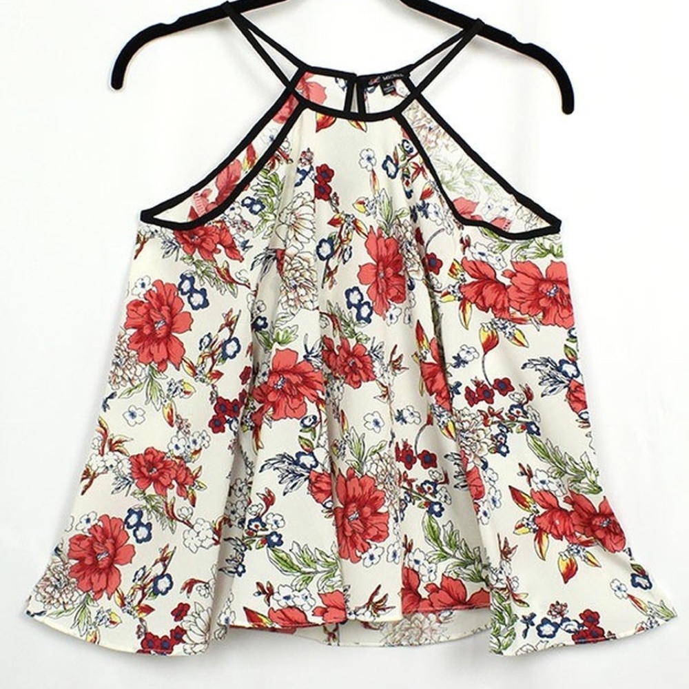 Floral Print Spaghetti Strap Top With Full Hemline